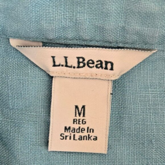 L.L.Bean Womens Medium Turquoise Linen Button-Down Long Sleeve Shirt Pintuck - Picture 7 of 9